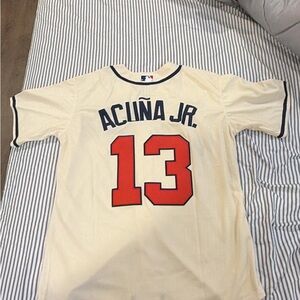Nike MLB Cream and Red Jersey Atlanta braves Ronald acuña jr